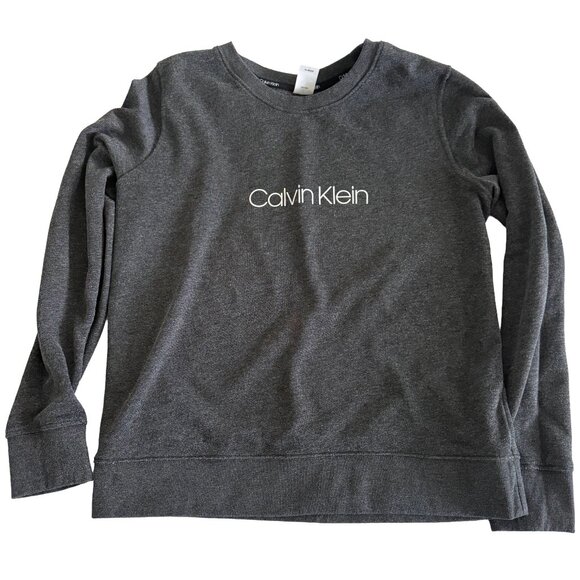 Calvin Klein Charcoal Gray Logo Lounge Set | Women’s Long Sleeve PJ Top & Jogger - Picture 3 of 5